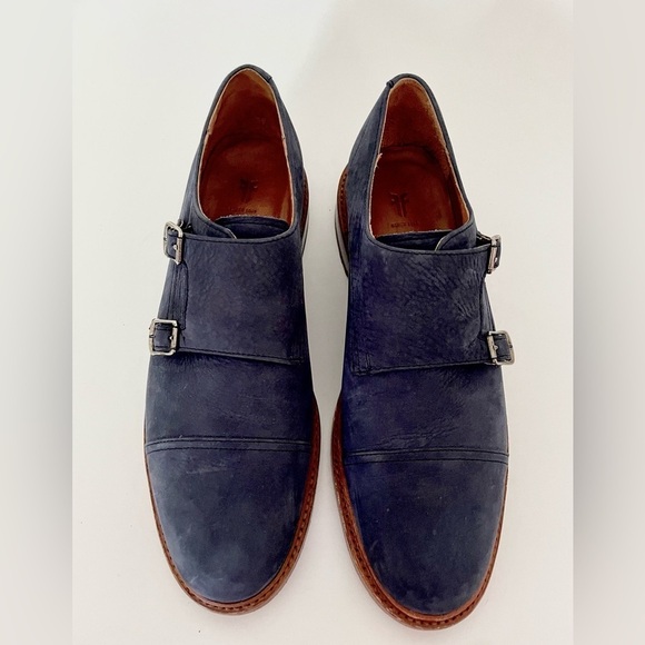 Frye Double Monk Leather Strap Oxford Loafer Size 9D Blue - Picture 7 of 11